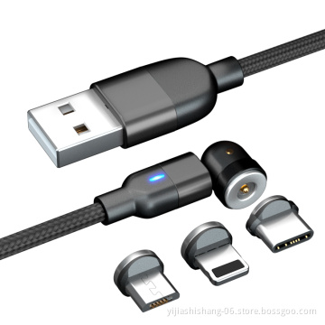 540 Degree Magnetic Cable 3 in 1 Multi USB Cable for Fast Charging and Data Sync Compatible Micro USB/iOS/Type C Smartphones